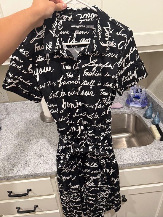 Karl Lagerfeld Dresses & Skirts - Karl Lagerfeld Black and White Script Tie-Waist Shirt Dress